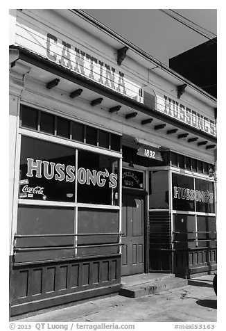 Cantina Hussong, oldest restaurant in the city, Ensenada. Baja California, Mexico (black and white)