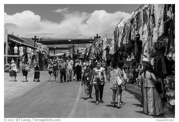 Outdoor market, La Bufadora. Baja California, Mexico (black and white)