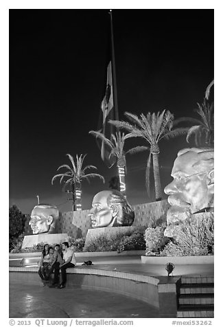 Family at Three Heads Park at night, Ensenada. Baja California, Mexico (black and white)