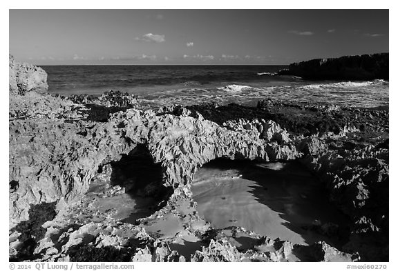 Sea arches, El Mirador. Cozumel Island, Mexico (black and white)