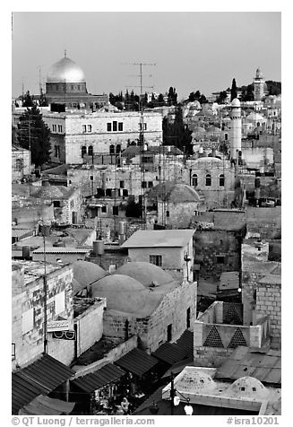 Old town rooftops and Dome of the Rock. Jerusalem, Israel