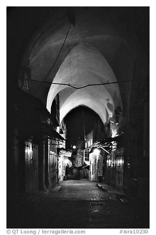 Alley at night, old town. Jerusalem, Israel (black and white)