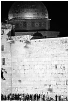 Western (Wailling) Wall and Dome of the Rock at night. Jerusalem, Israel ( black and white)