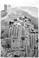 Fortified walls of the Mar Saba Monastery. West Bank, Occupied Territories (Israel) ( black and white)