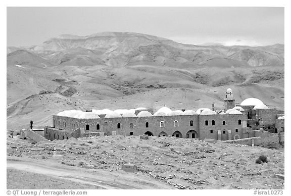 Nabi Musa Monastery in the Judean Desert. West Bank, Occupied Territories (Israel) (black and white)