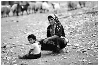 Bedouin woman and child, Judean Desert. West Bank, Occupied Territories (Israel) (black and white)