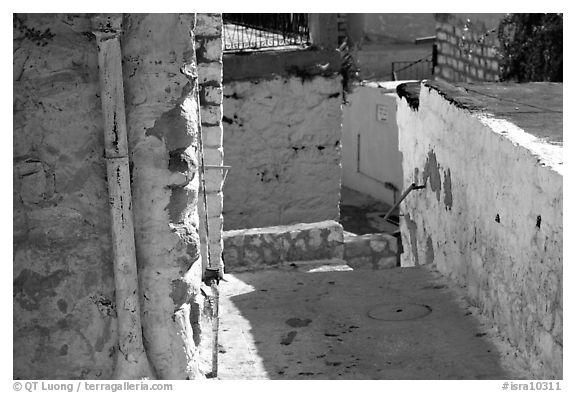 Walls and alley in the old city of Safed (Tzfat). Israel (black and white)