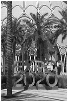 Expo 2020 sign and Al Wasl. Expo 2020, Dubai, United Arab Emirates ( black and white)