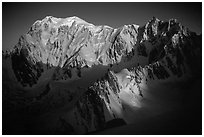 East Face of Mont-Blanc and Mt Maudit, early morning, Italy and France. (black and white)