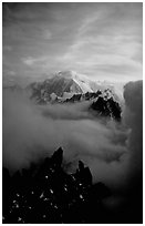 Mont Blanc and approaching storm clouds seen from Les Drus. Alps, France (black and white)
