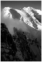 Cosmiques ridge, Tacul and Mont-Blanc. Alps, France (black and white)