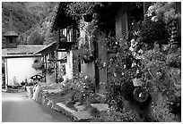 Quaint village of Le Tour, Chamonix Valley, Alps, France. (black and white)