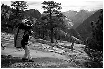 Going down the east ledges. El Capitan, Yosemite, California (black and white)
