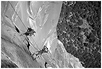 Climbing photographers at work. Yosemite, California (black and white)