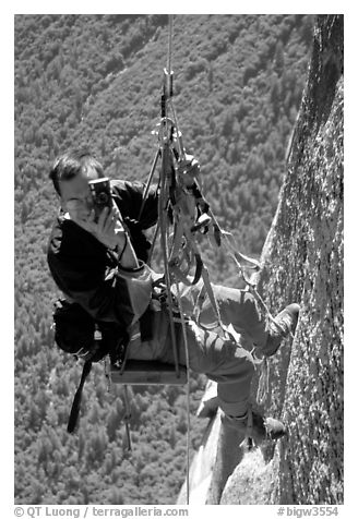 Climbing photographer at work. Yosemite, California