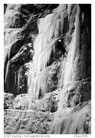 Rappeling from an ice climb in Provo Canyon, Utah. USA
