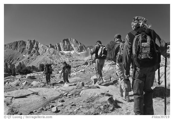 Close view of hikers, Dusy Basin. Kings Canyon National Park, California