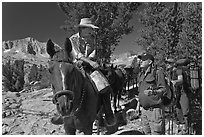 Horseman speaking with hikers, Dusy Basin. Kings Canyon National Park, California (black and white)