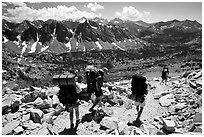 Backpackers below Kearsarge Pass. Kings Canyon National Park ( black and white)