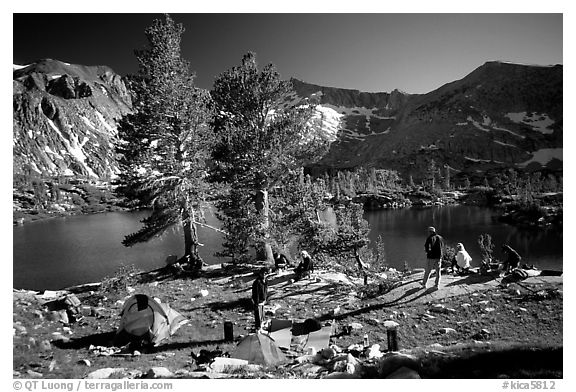 Camping near Woods Lake, Kings Canyon National Park. Kings Canyon National Park (black and white)