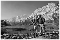 Father and son at Long Lake, John Muir Wilderness. Kings Canyon National Park, California (black and white)