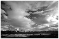 Alaska Range and sky, Polychrome Pass. Denali National Park, Alaska, USA. (black and white)