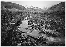 Creek near Polychrome Pass. Denali National Park, Alaska, USA. (black and white)