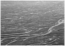 Braids of the McKinley River on sand bar near Eielson. Denali National Park ( black and white)