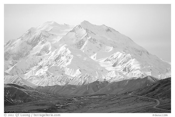 North Face of Mt McKinley above Thorofare Pass. Denali National Park (black and white)