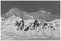 Mt McKinley rises above Alaska range in winter. Denali National Park ( black and white)