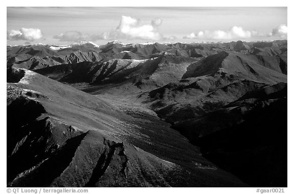 Aerial view of mountains. Gates of the Arctic National Park (black and white)