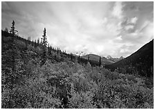 Arrigetch valley and clouds. Gates of the Arctic National Park, Alaska, USA. (black and white)