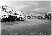 John Hopkins inlet with floating ice in late May. Glacier Bay National Park, Alaska, USA. (black and white)