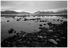 Accross the West arm from near Scidmore bay. Glacier Bay National Park, Alaska, USA. (black and white)