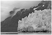 Terminal front of Margerie Glacier with blue ice. Glacier Bay National Park, Alaska, USA. (black and white)
