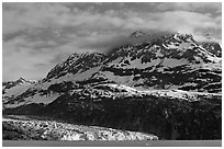 Mt Cooper and Lamplugh glacier, late afternoon. Glacier Bay National Park, Alaska, USA. (black and white)