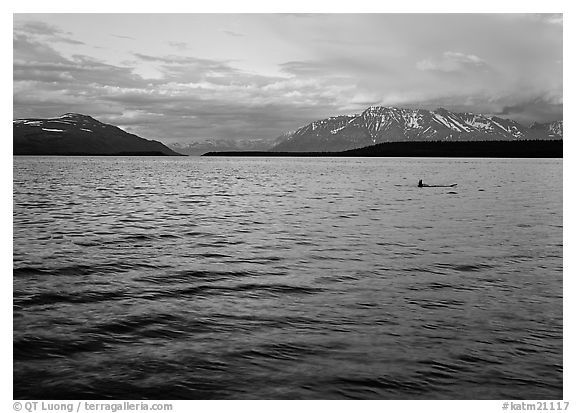 Naknek Lake at sunset with pink clouds. Katmai National Park (black and white)