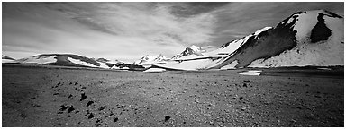 Tiny plants growing on ash floor, Valley of Ten Thousand Smoke. Katmai National Park (Panoramic black and white)