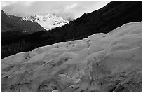 Alaskan Glacier seen from the side, and peaks. Kenai Fjords  National Park (black and white)