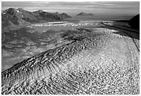Aerial view of Bear Glacier. Kenai Fjords National Park, Alaska, USA. (black and white)