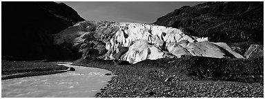 Glacial stream and Exit Glacier. Kenai Fjords  National Park (Panoramic black and white)