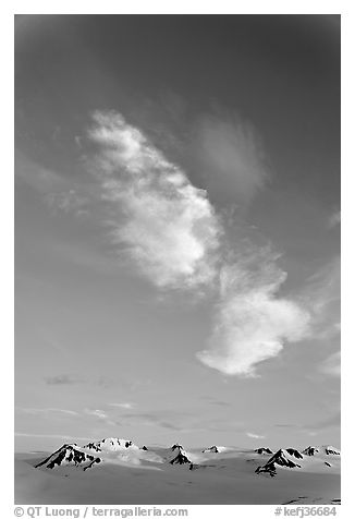 Clouds, Harding Icefield, and nunataks. Kenai Fjords National Park (black and white)