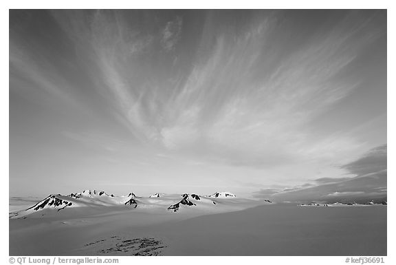Harding Ice field and clouds, sunrise. Kenai Fjords National Park (black and white)