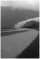 Exit Glacier and stream on glacial plain. Kenai Fjords  National Park (black and white)