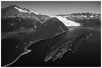 Aerial View of Slate Island and Aialik Bay. Kenai Fjords National Park ( black and white)