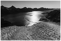 Aerial View of Aialik Glacier flowing into Aialik Bay. Kenai Fjords National Park ( black and white)