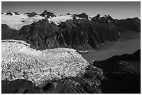 Aerial View of Holgate Glacier flowing into Holgate Arm. Kenai Fjords National Park ( black and white)