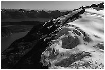 Aerial View of Harding Icefield above Aialik Bay. Kenai Fjords National Park ( black and white)