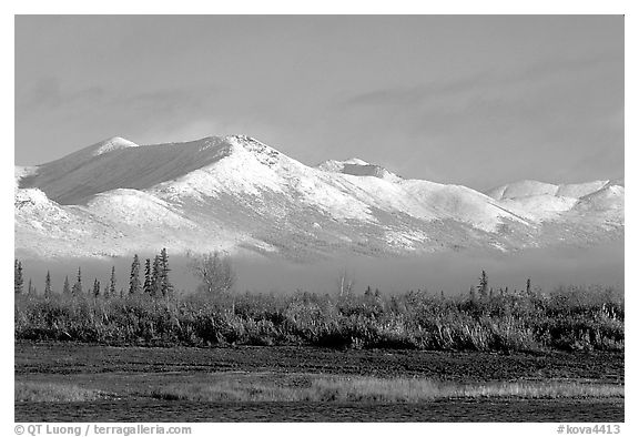 Baird mountains with a fresh dusting of snow, morning. Kobuk Valley National Park (black and white)