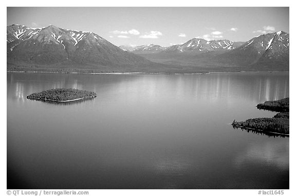 Aerial view of Lake Clark. Lake Clark National Park (black and white)